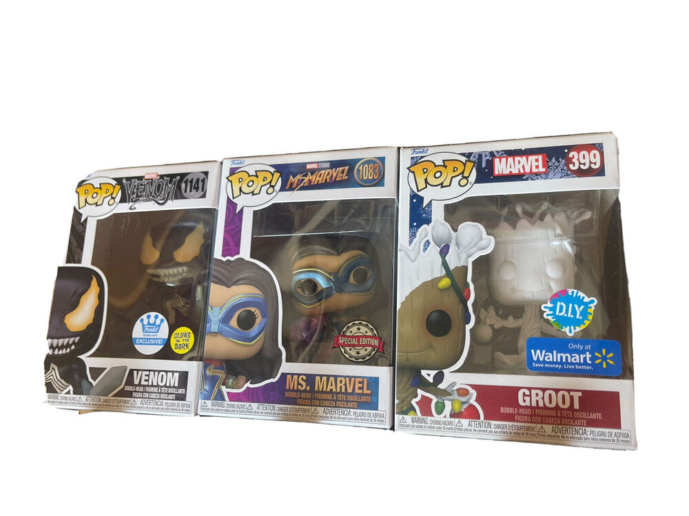 Funko POP Venom Glow in the Dark Exclusive Ms Marvel & Groot 3 total